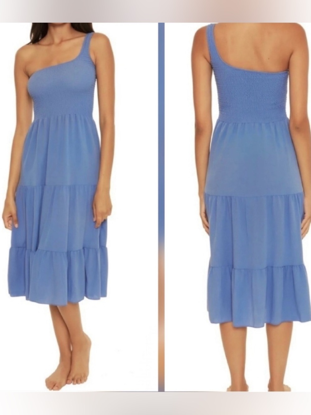 Becca by Rebecca Virtue Ponza Smocked One Shoulder CrinkleDress Mist Blue